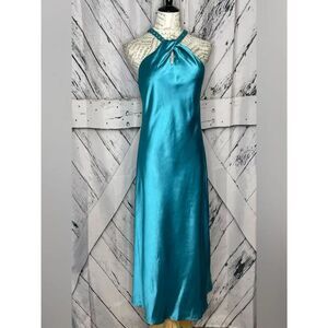 JASON WU Satin Midi Dress Halter Neck Teal Chain M